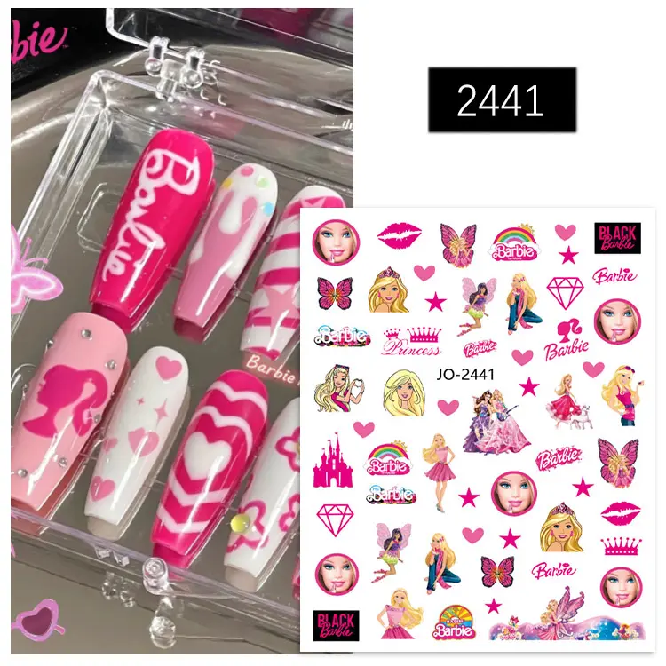 Qianya Joyful 1511-1516 Wholesale Nail Art Supplies Adhesive Cartoon Pink Barbi Figure Print Brand Nail Art Sticker and Decals