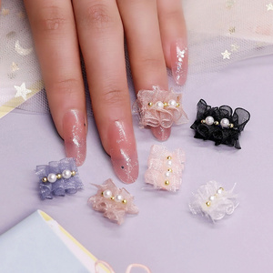 Qianya 3D Charm Lace Trim Nail Art Decorations Japanese Style Fairy Lace Skirt Nail Charms DIY Pearl Bow Design Nail Decals