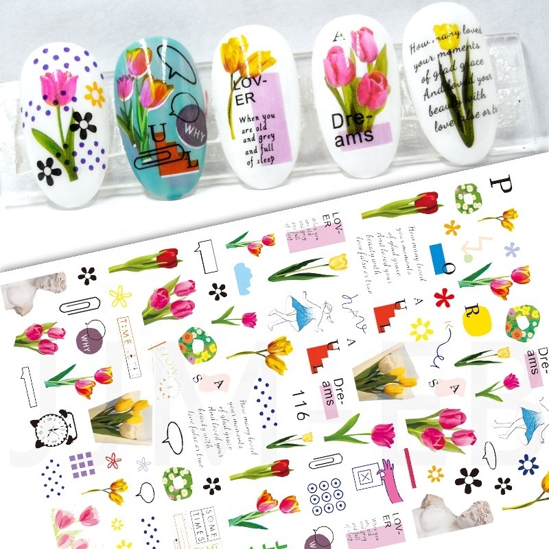 Qianya 2023 Wholesale Sunflower Nail Stickers Bright Yellow Sun Flowers 3D Nail Art Sticker For Nail Decals Adhesive Sticker