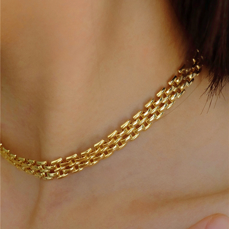 10mm Wide Watchband Chain Choker Necklace Hollow Brass 18K Gold Plated Necklaces for Women French INS Hot Fashion Jewelry 2023