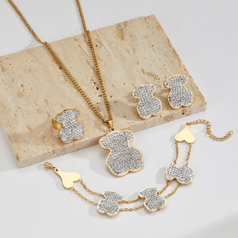 Fashion Jewelry Gold Plated Women's Bear Stainless Steel Jewelry Set