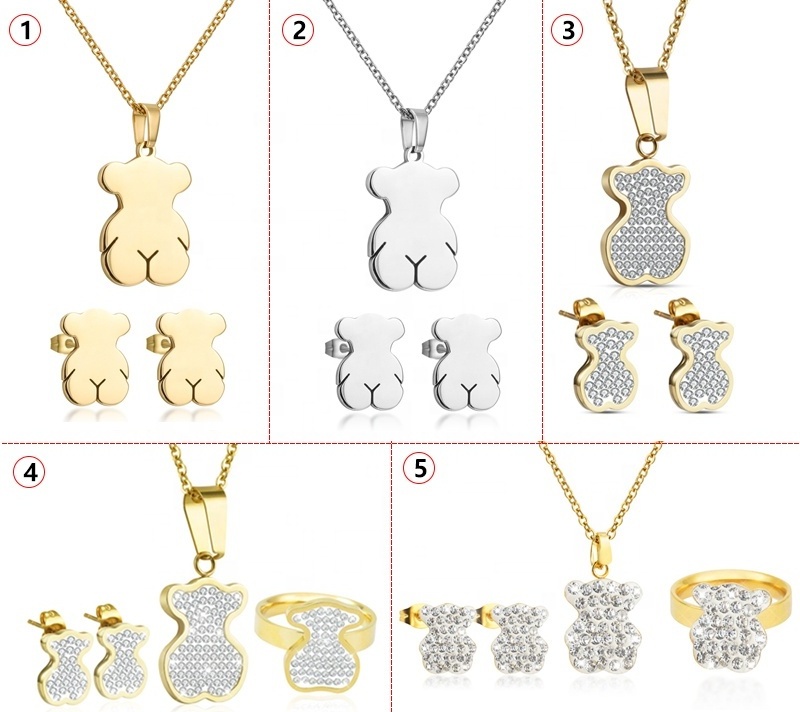 Fashion Jewelry Gold Plated Women's Bear Stainless Steel Jewelry Set