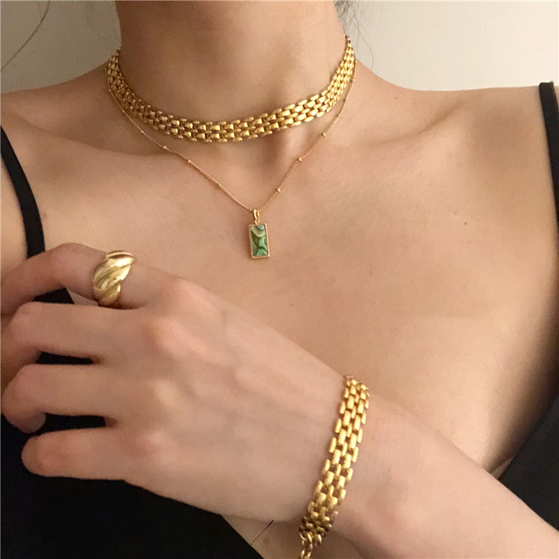 10mm Wide Watchband Chain Choker Necklace Hollow Brass 18K Gold Plated Necklaces for Women French INS Hot Fashion Jewelry 2023