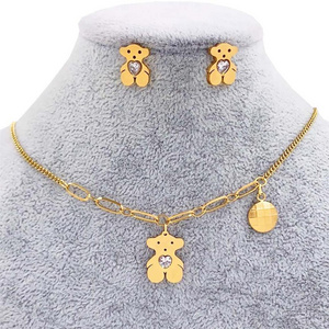 China Wholesale Factory Stainless Steel 18k Gold Plated Bear Necklace Silver Jewelry Set Bijoux Women Acero Inoxidable Joyeria