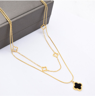 Manufacturer custom wholesale brand jewellery,18K stainless steel jewelry double layer Clover Necklace,custom jewelry wholesale