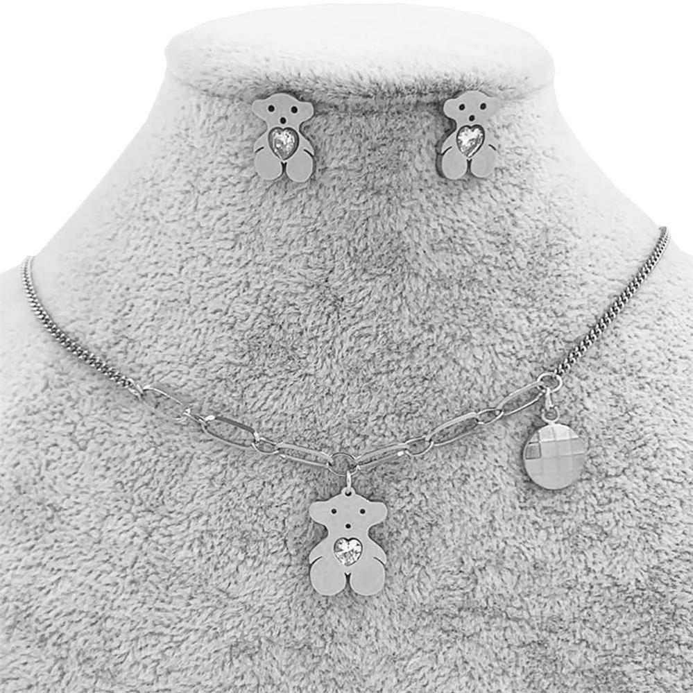 China Wholesale Factory Stainless Steel 18k Gold Plated Bear Necklace Silver Jewelry Set Bijoux Women Acero Inoxidable Joyeria