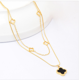 Manufacturer custom wholesale brand jewellery,18K stainless steel jewelry double layer Clover Necklace,custom jewelry wholesale