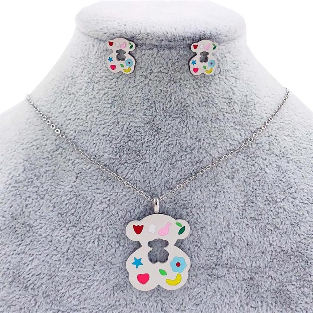 China Wholesale Factory Stainless Steel 18k Gold Plated Bear Necklace Silver Jewelry Set Bijoux Women Acero Inoxidable Joyeria