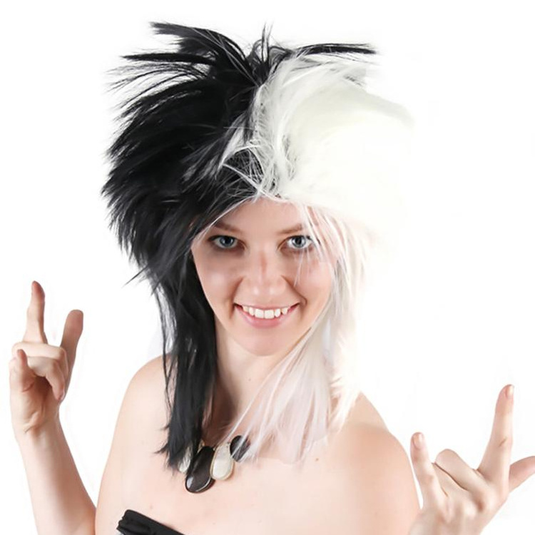 Cruella DeVille Halloween Costumes Wig Punk Rocker Mullet Wig Long Straight Wig