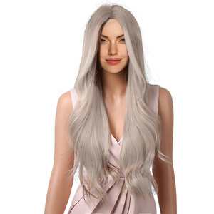 Hot Sale Fashion Curly Synthetic Wigs Silver Grey Ombre High Quality Hair Wigs For White Women