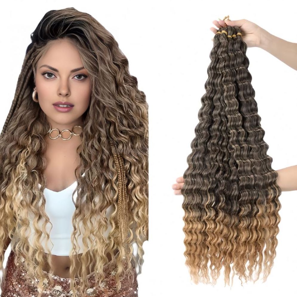 32 Inch Soft Ombre Synthetic Crochet Braiding Deep Water Wave Hair Extensions Afro kinky curly wig crochet hair