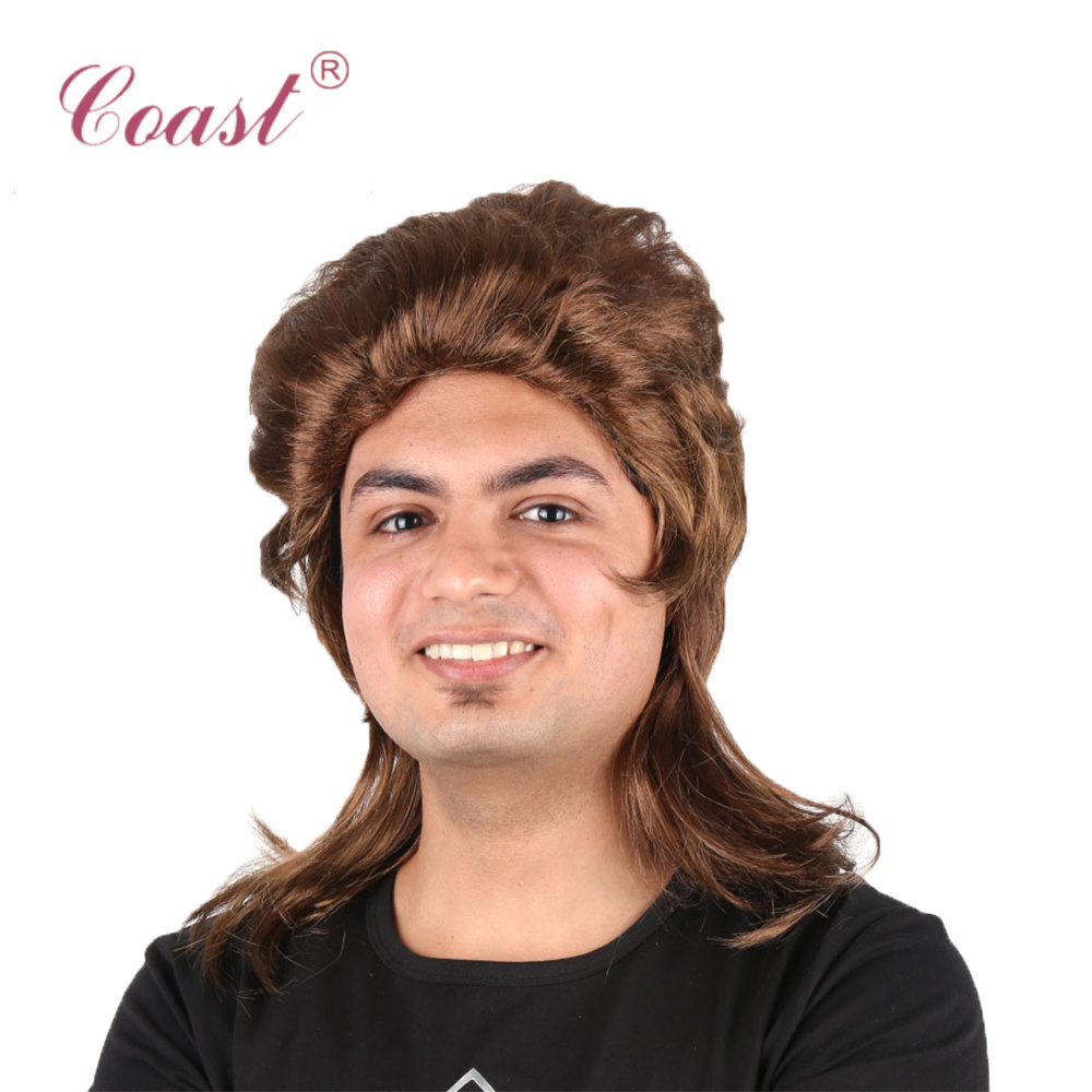 fashion 80s bogan best brown synthetic hair wigs cheap mullet wig