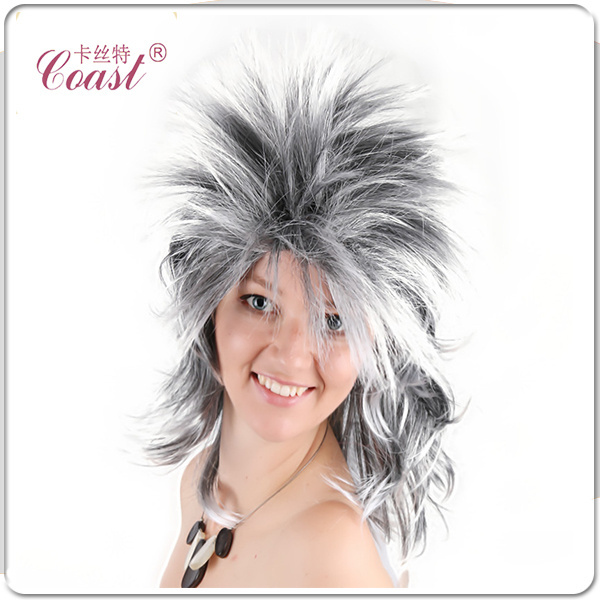 Cruella DeVille Halloween Costumes Wig Punk Rocker Mullet Wig Long Straight Wig