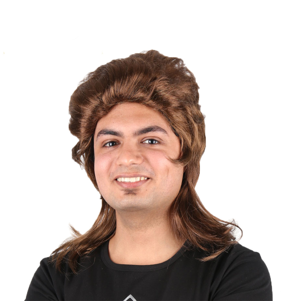 fashion 80s bogan best brown synthetic hair wigs cheap mullet wig