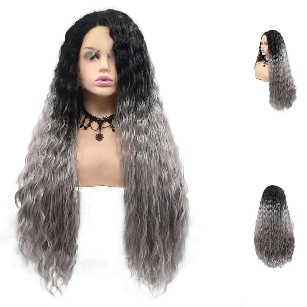 Long Charming Curly Plastic 360 Lace Frontal Synthetic Fiber Wigs For Black Women Made In China