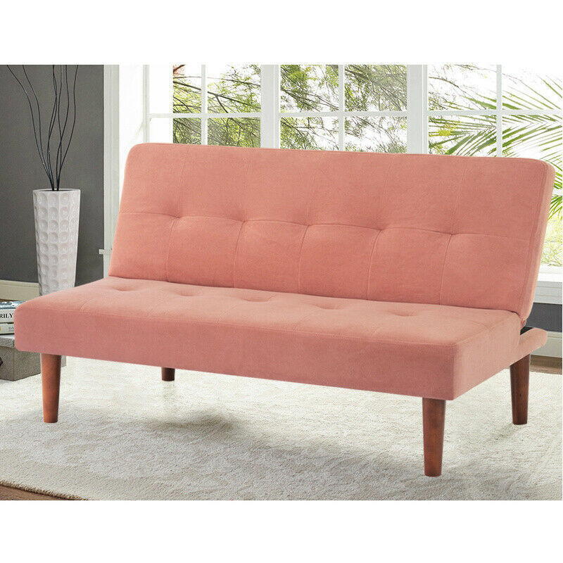 Fabric Futon Sofa Bed Small Size 2 Seater Sofa bed Reclining Sleeper Couch Settee Wooden Legs