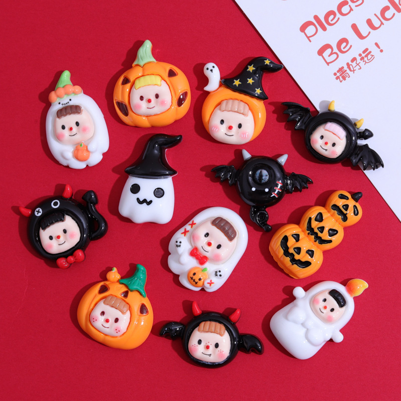 Hot selling cartoon dolls Halloween decorations holiday flat back resin jewelry handcrafted charm DIY cute devil pumpkin