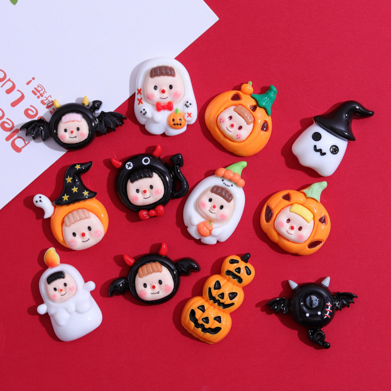 Hot selling cartoon dolls Halloween decorations holiday flat back resin jewelry handcrafted charm DIY cute devil pumpkin