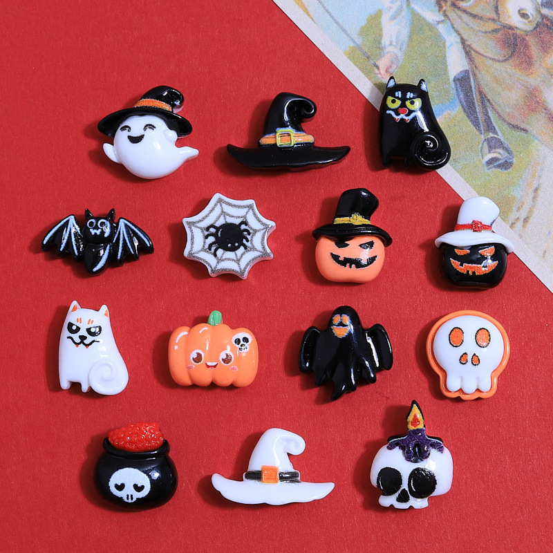 Cartoon Halloween Jewelry 3D Nail Patch Pumpkin Flat Back Resin Handmade Charm DIY Cute Ghost Jewelry