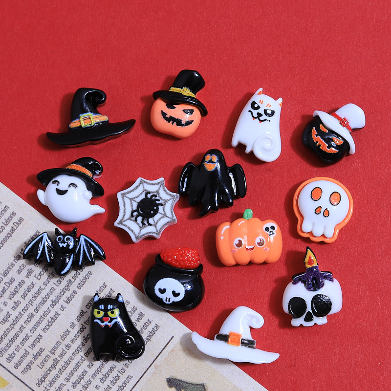 Cartoon Halloween Jewelry 3D Nail Patch Pumpkin Flat Back Resin Handmade Charm DIY Cute Ghost Jewelry