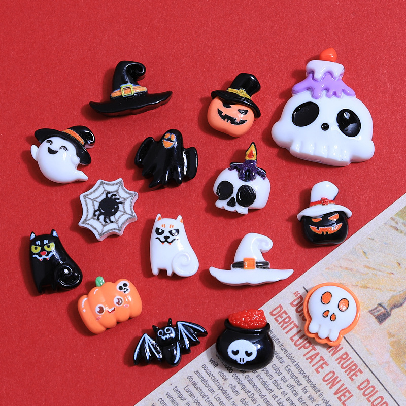 Cartoon Halloween Jewelry 3D Nail Patch Pumpkin Flat Back Resin Handmade Charm DIY Cute Ghost Jewelry