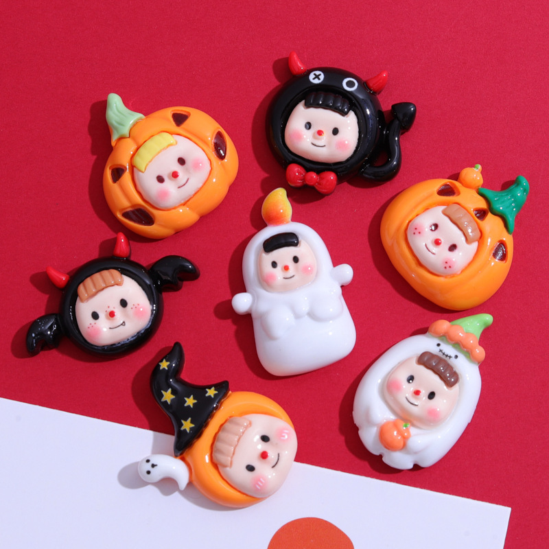 Hot selling cartoon dolls Halloween decorations holiday flat back resin jewelry handcrafted charm DIY cute devil pumpkin