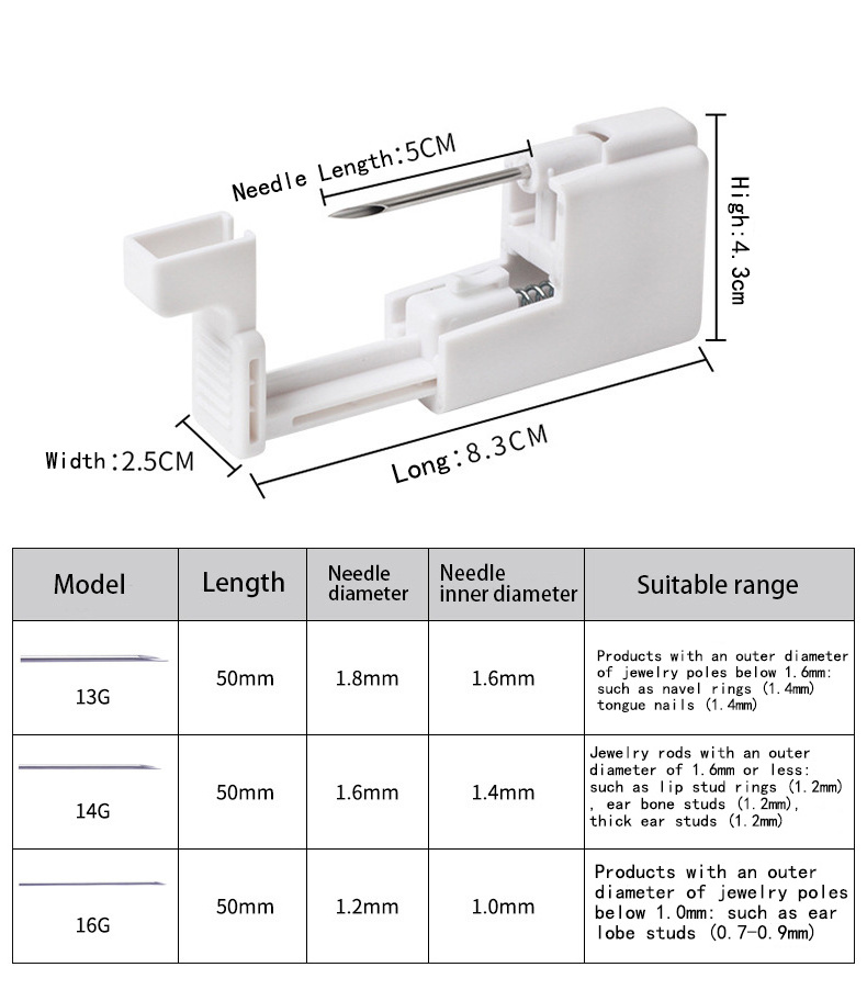 Qianyou Safe Sterilized G23 Titanium Needle Jewelry Piercer For Ear Cartilage Belly Nipple Tongue Lip Ear Piercing Gun