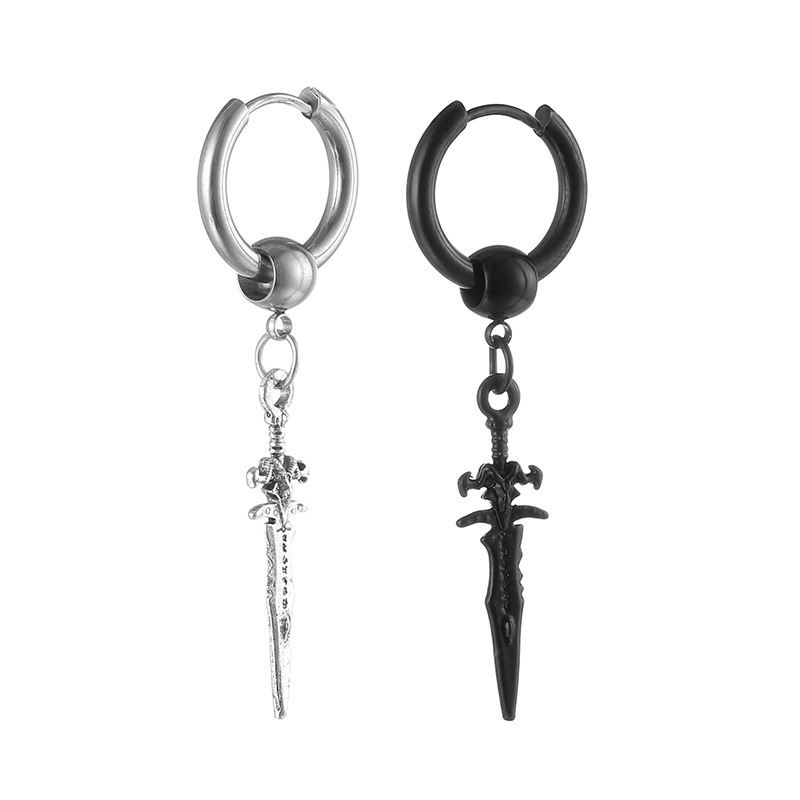 Qianyou Cool Fashion Rock Tattoo Men Jewelry Dagger Earring Men Stainless Steel Sword Huggie Hoops Earrings