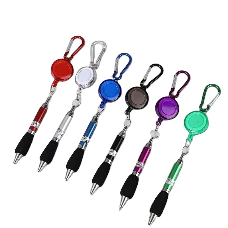 Mini mountaineering buckle telescopic rope press ballpoint pen anti-loss smooth color ballpoint pen