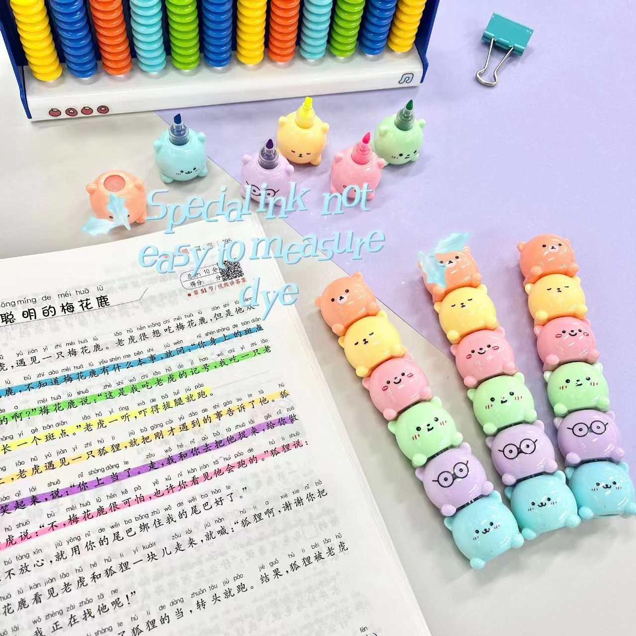 Highlight the doodle Ledger Marker Cute cat claw shape splicing 5-color highlighter