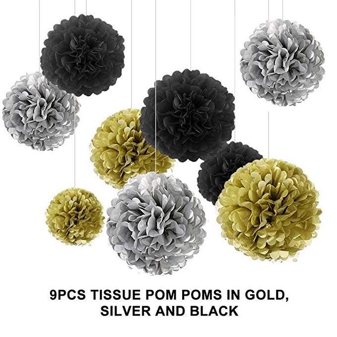 Black and Gold  Birthday Decorations Confetti Balloons with Paper Pom Pom for 13th 16th 18th 21st 30th 40th 50th man's birthday