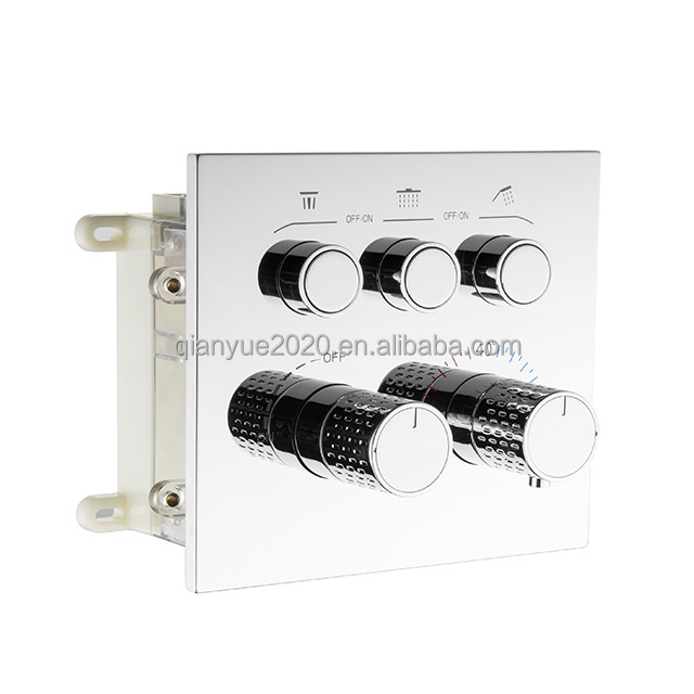 Wall mount push button divert shower faucet chrome Concealed  Brass Thermostatic shower valve 3 button function