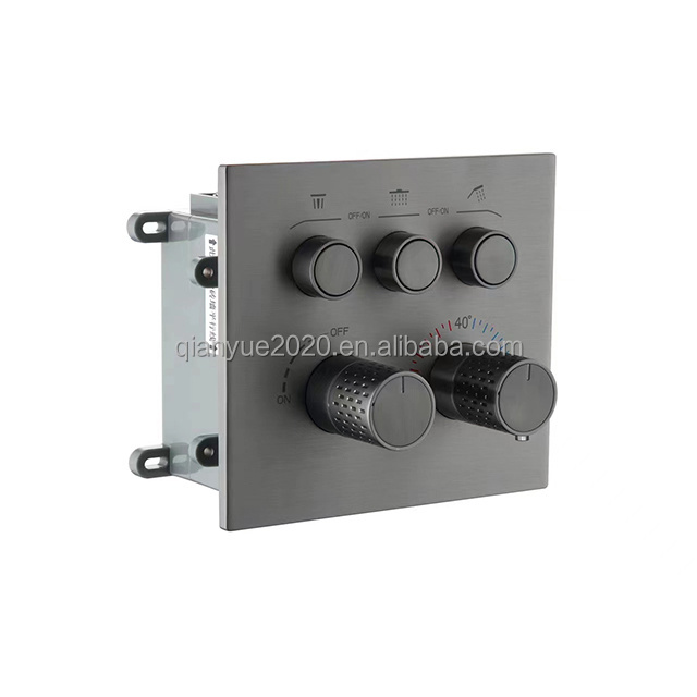 Wall mount push button divert shower faucet chrome Concealed  Brass Thermostatic shower valve 3 button function