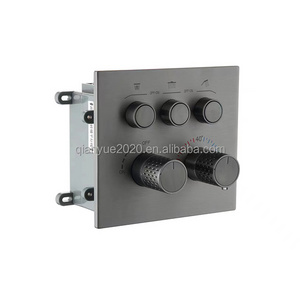 Wall mount push button divert shower faucet Black Concealed  Brass Thermostatic shower valve 3 button function