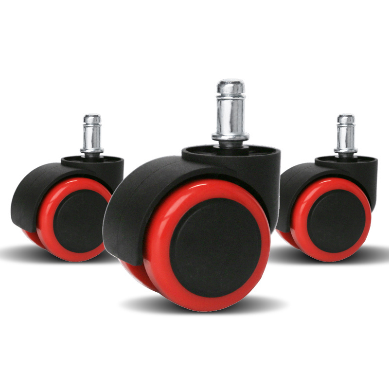 2 Inch Durable Red PP Wheel Black Core Swivel Threaded Stem Static Double Wheel Trolley Cart Furniture Caster Wheels