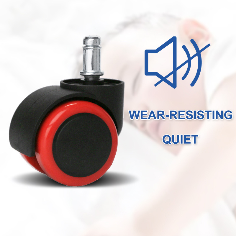 2 Inch Durable Red PP Wheel Black Core Swivel Threaded Stem Static Double Wheel Trolley Cart Furniture Caster Wheels