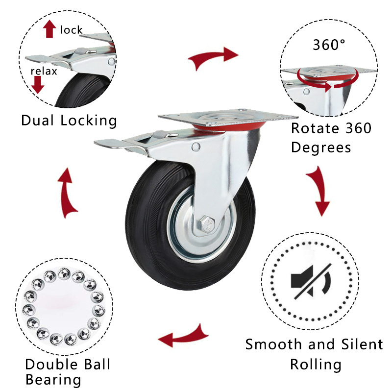 4 5 6 8 Inch static Trolley Rubber oil proof caster wheel Industrial Swivel brake Casters Wheels