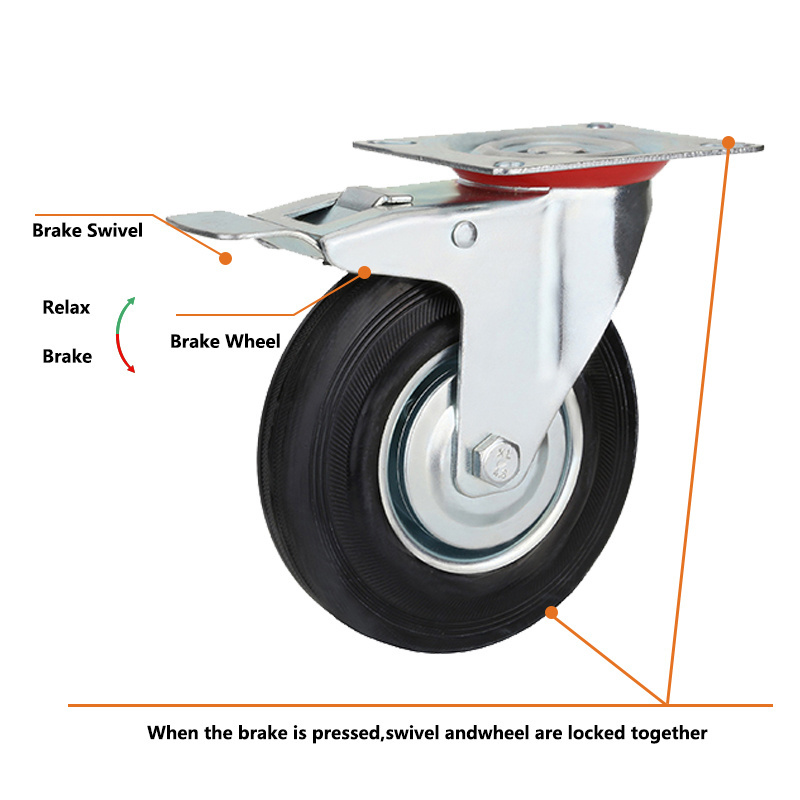 4 5 6 8 Inch static Trolley Rubber oil proof caster wheel Industrial Swivel brake Casters Wheels