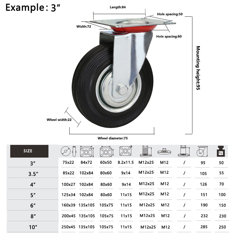 4 5 6 8 Inch static Trolley Rubber oil proof caster wheel Industrial Swivel brake Casters Wheels