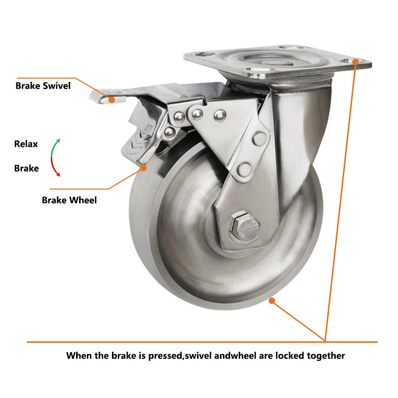 Swivel Wheel 8 Inch Platform Trailer Solid Shopping Trolley Stainless Steel Heat Resistance Heavy Duty Casters Wheels