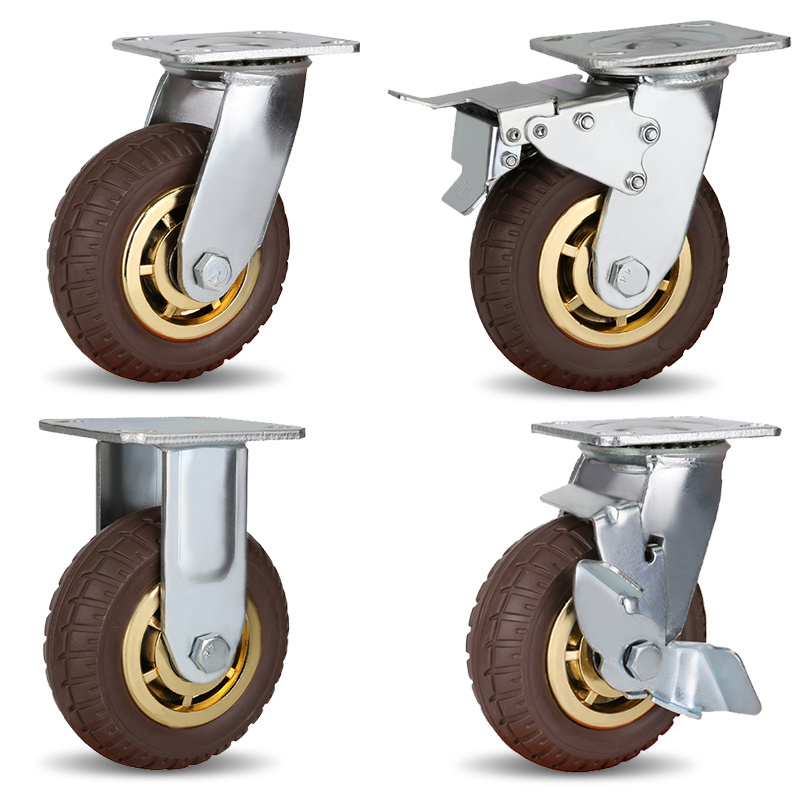 10 inch rubber wheel Fixed Rigid PU Metal Heavy Duty Caster Wheel Brakes Casters Wheels