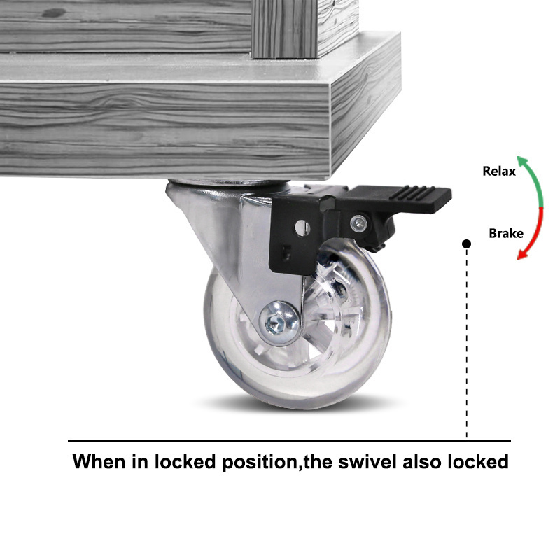 1.5 2 2.5 3 4Inch Transparent PU Wheels Swivel Threaded Stem With Total Brake Office Chair Castor Silent Furniture Caster wheel