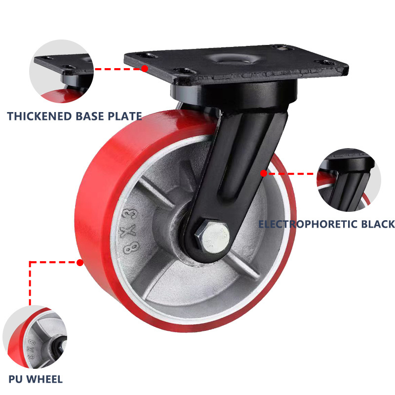 Electrophoretic black 1 ton Machinery and equipment super heavy duty  red black  pu caster wheel