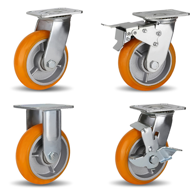 Trolley Swivel Plate Aluminium Core Medical Castor PU Wheel Metal Brake Large Load Capacity Movable Caster