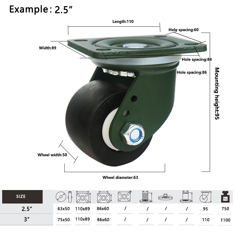 Brake 1 Tons Ball Bearing Slider Cabinet Machine Caster Heavy Duty High Load Nylon Monorail Trolley Casters Wheels