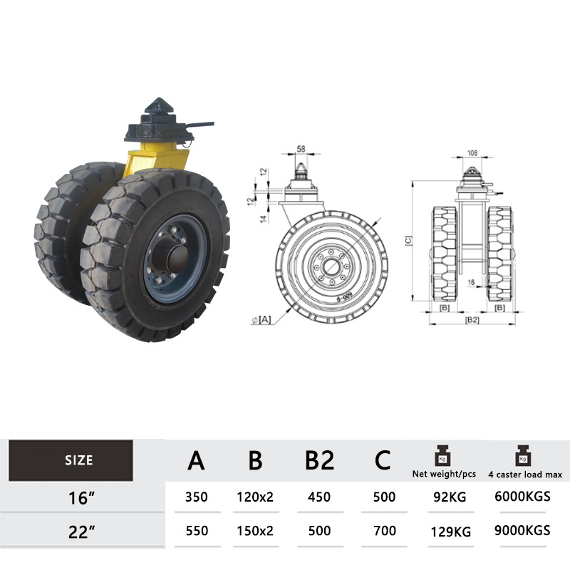 6 9 Ton Heavy Duty Pneumatic Rubber Dual Wheel Swivel Cargo Shipping Container Dolly Caster Wheels