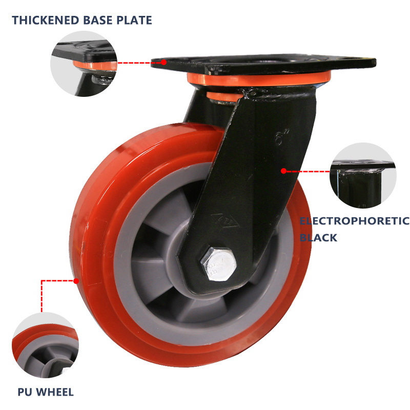 6 inch universal wheel heavy duty silent polyurethane 8 inch industrial load 4 5 inch flat small cart casters