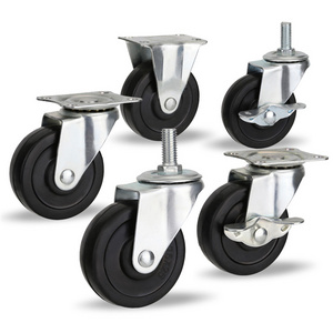 3 Inch Black Rubber Small Castor Wheel Cast Roller Bearing Side Brake Locking Furniture Casters Wheels