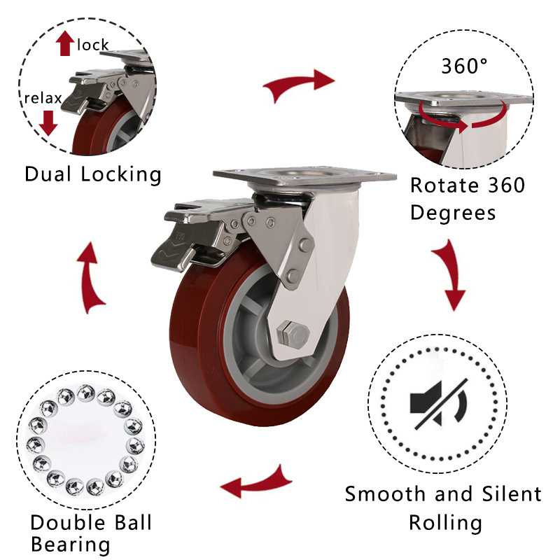 Swivel Off Road 6X2 PU Wheel Plastic Core Caster Moving Tank Workbench Heavy Duty Load Capacity Castor