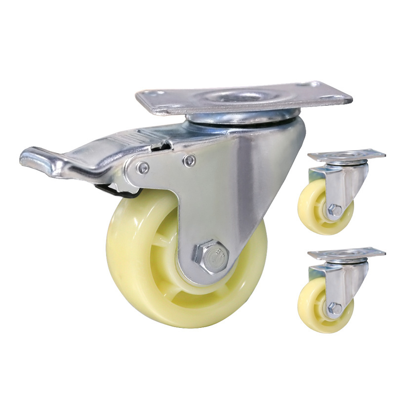 M12 flat bottom nylon universal wheel outdoor wear-resistant mechanical casters extended brake caster